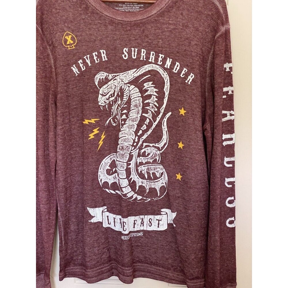 Never Surrender Live Fast American Customs Long Sleeve Shirt Thermal Men's M Red - Picture 3 of 11